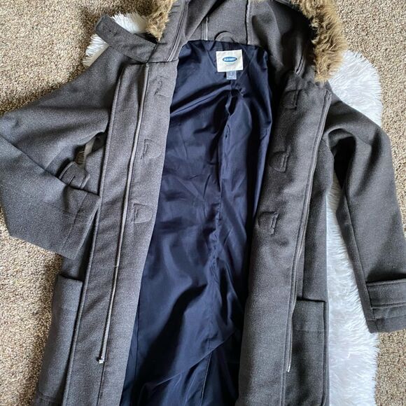 Old Navy Toggle Winter Coat Faux Fur Hooded Gray Size Small - Picture 6 of 11